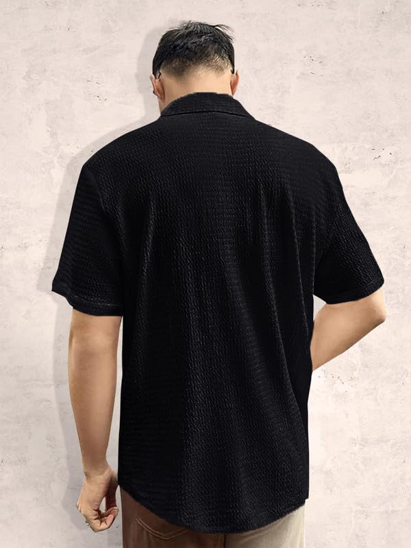 Pinkmint Popcorn Shirt for Men Soild Slim Fit Sleeve Spread Collar Trendy Men Shirt Summer Wear Goa Wear Grey