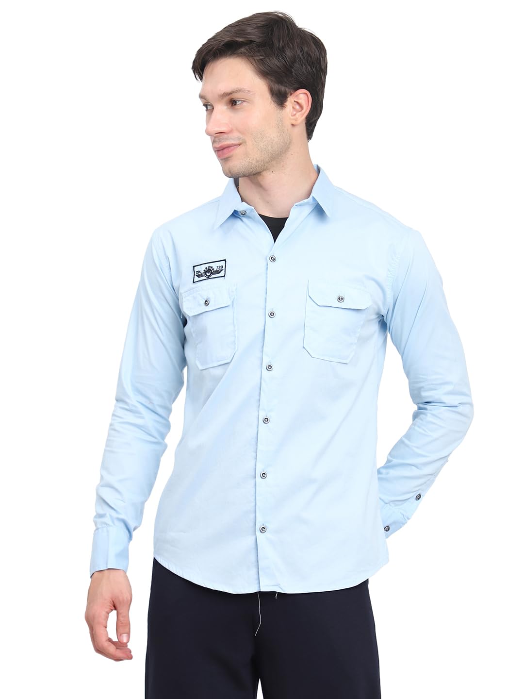 Shasmi Mens Double Pocket Cotton Shirt | Formal | Office Wear | Plain | Full Sleeve - Slim Fit Shirt for Men | Shirt for Men |