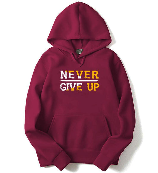 Adro Never Give Up Design Printed Hoodies/Sweatshirts For Men & Women (H20-M-Ngu-Mr_Maroon_2Xl)