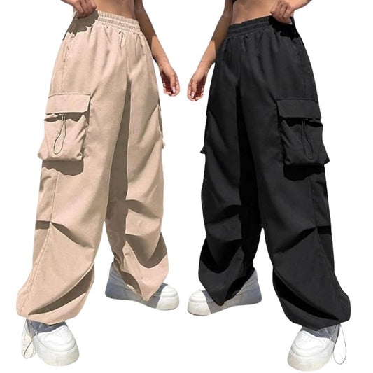 Greciilooks Cotton Solid Side Pockets Parachute Cargo Pant For Women