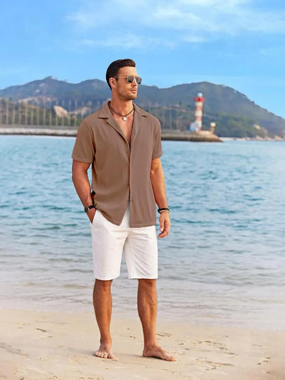 CB-COLEBROOK Mens Casual Button Down Shirts Short Sleeve Regular Fit Fashion Spread Beach Shirts Tops (in, Alpha, 2XL, Regular,