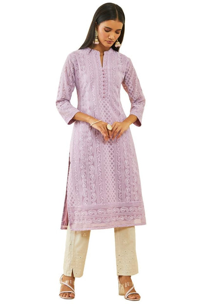 Soch Womens Purple Georgette Paisley Thread Embroidered Straight Kurta