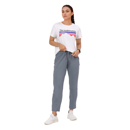 Enamor E068 Women Antimicrobial Mid Rise Relaxed Fit Active Travel Pants Cloud Grey