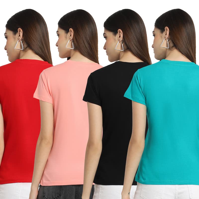 Preneum Womens Cotton Regular Fit Latest Graphic Stylish Printed Short Sleeves Casual T-Shirt || Trending & Style (Pack 4), Red