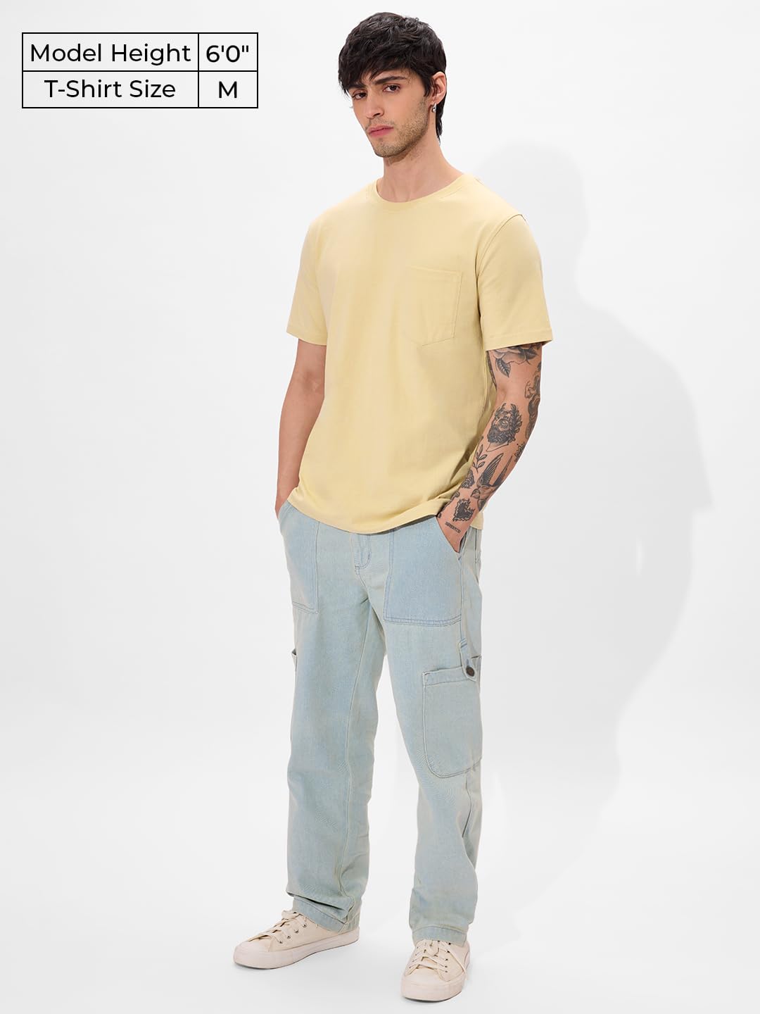 The Souled Store Solids: Seashell Cream Men and Boys Short Sleeves Round Neck Regular Fit Cotton T-Shirts