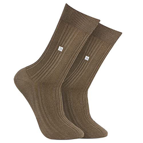 Bonjour MenS Cosmic Ribbed Formal Full Length Business/Office Premium Cotton Socks Giftbox- Cream