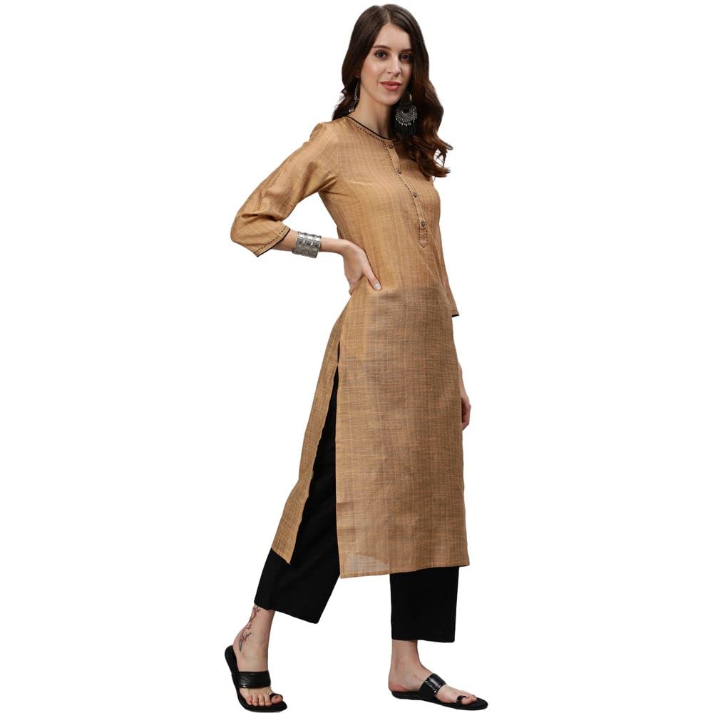 anubhutee Women's Tan Woven Design Cotton Straight Kurta Suit Set with Pants