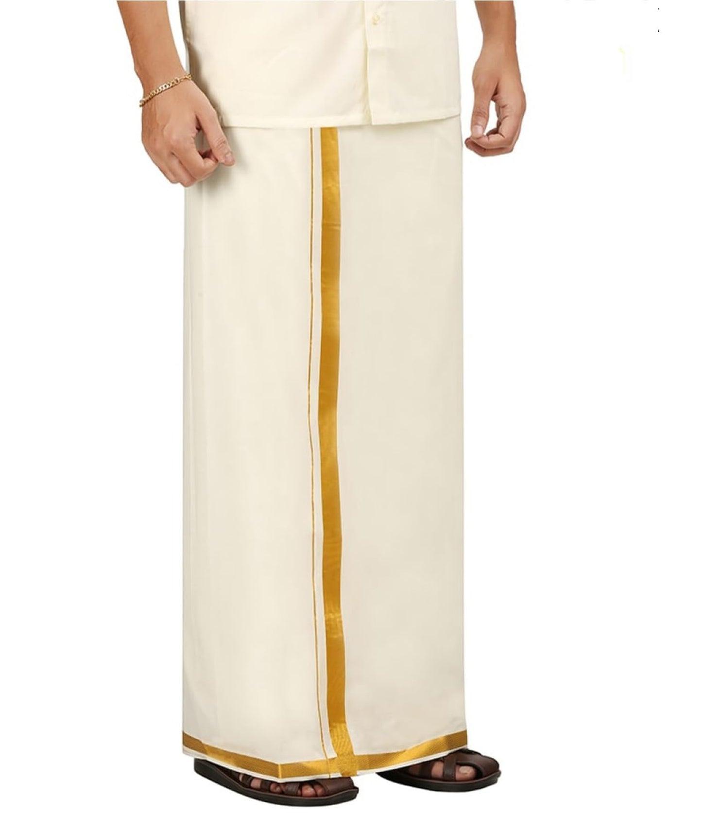 Prakasam Cotton MenS Fine Quality Welcro Pocket Jari Cotton Double Dhoti (36)