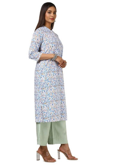 Soch Womens White Cotton Blend Abstract Print Kurta