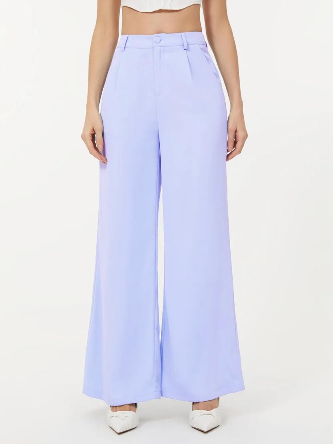 Kotty Womens High Rise Regular Fit Viscose Rayon Solid Trousers Light Purple