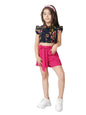 Naughty Ninos Girls Navy Blue Floral Printed Top With Maroon Shorts(Nn00681Drs_Navy Blue_14-15 Years)