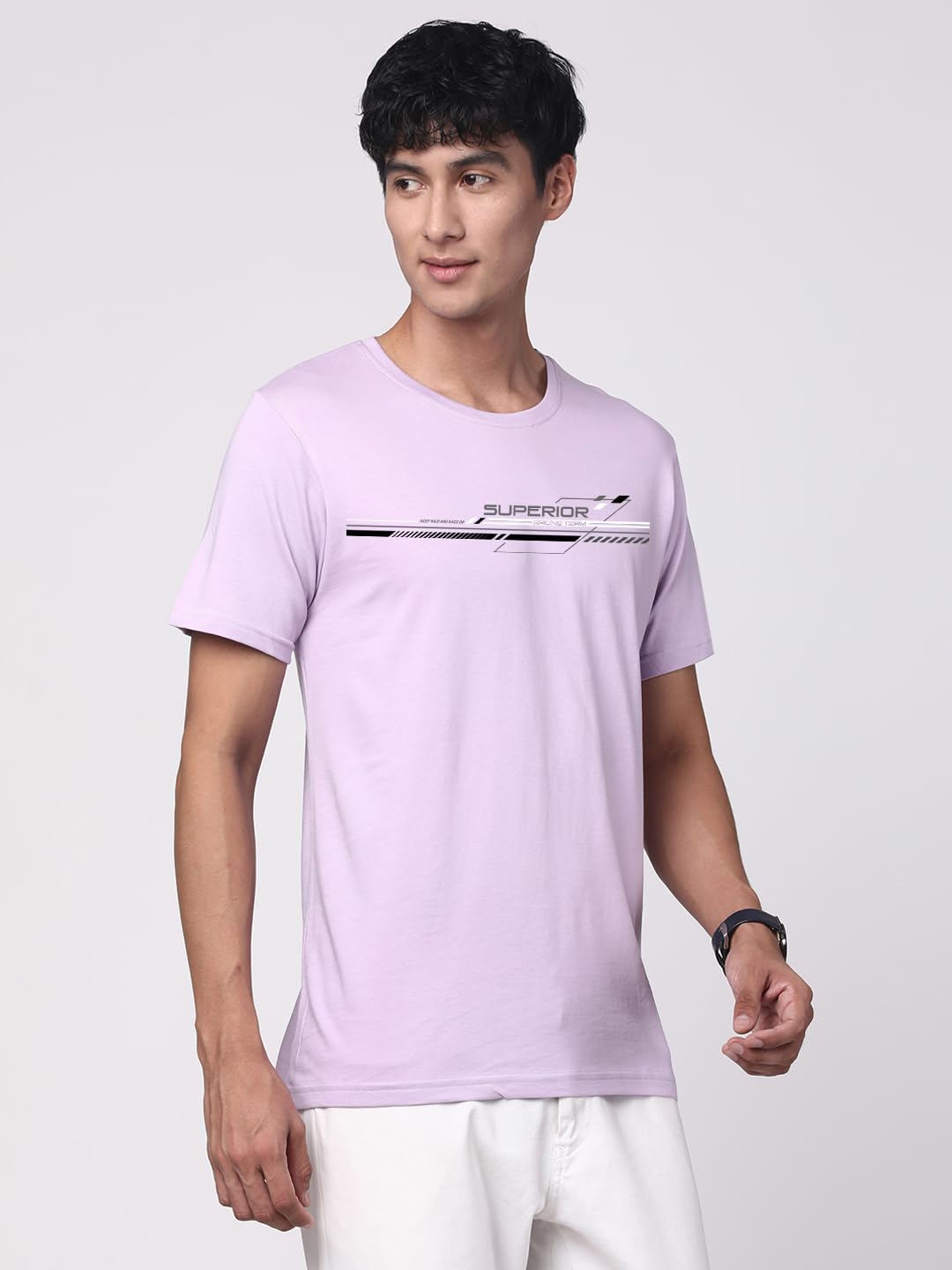 ADRO Men's Graphic Printed 100% Cotton T-Shirt - Regular Fit, Printed T-Shirts for Men (RN24-RAC-PU_Purple)
