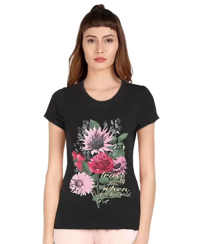 Lyra Pure Cotton Round Neck Printed T-Shirt For Women