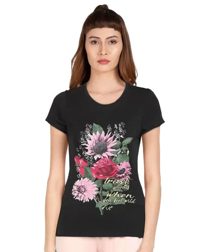 Lyra Pure Cotton Round Neck Printed T-Shirt For Women
