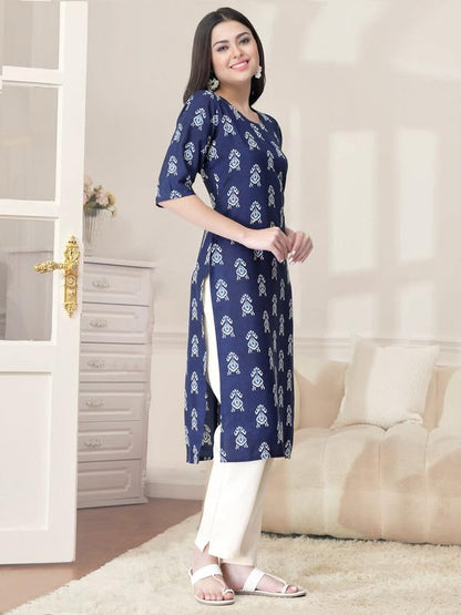 Pinkmint Kurta Set for Women Cotton Printed Straight Kurta with Pant (Pack of 1)