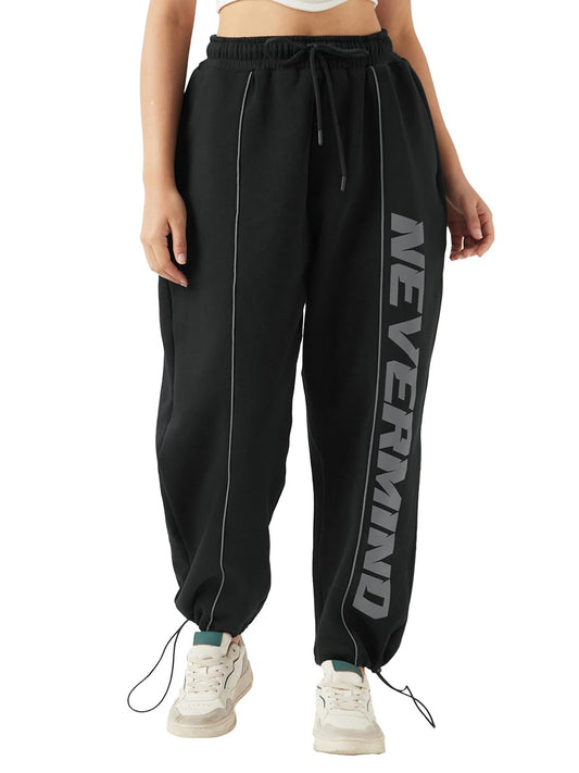 Bewakoof Heavy Duty 1.0 WomenS Typography Super Loose Fit Cotton Poly Pant_654847_Black_2Xl