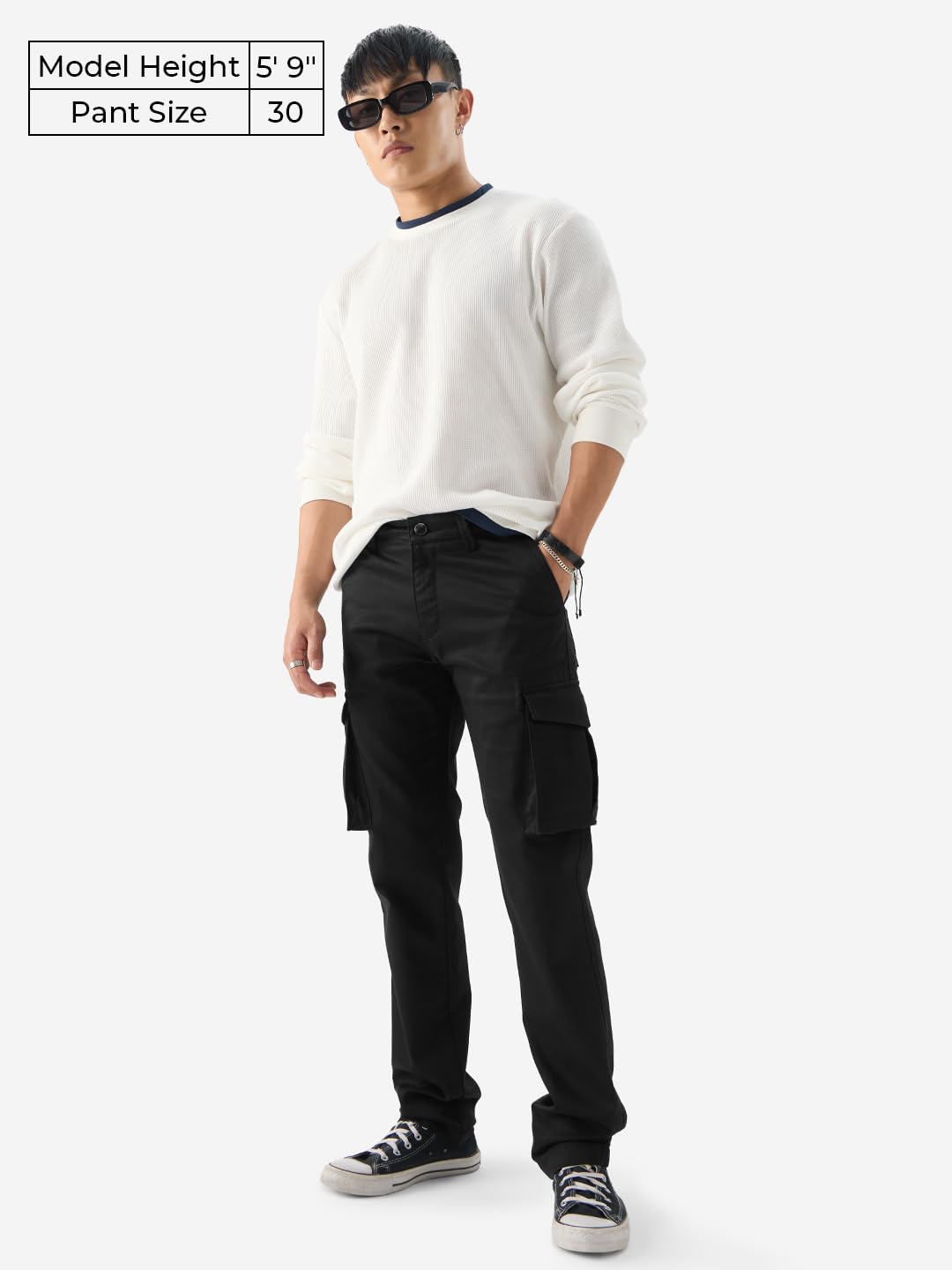 The Souled Store Classic Black Men and Boys Solid Regular Fit Cargo Pants Mens Cargo Pants Trousers for Men Multi-Pocket Work O