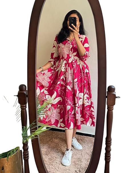 Royalica WomenS Pure Cotton Maxi Midi Dress Western Dress For Women Elegant Floral Printed Long Dresses | Soft & Breathable Fab