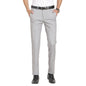 Turtle Men Cotton Stretch Slim Fit Flat Front Grey Solid Formal Trouser