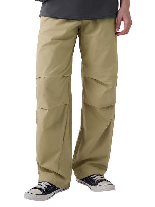 Bewakoof Mens Solid Baggy Oversized Fit Pure Cotton Parachute Pants_648642_Beige_32
