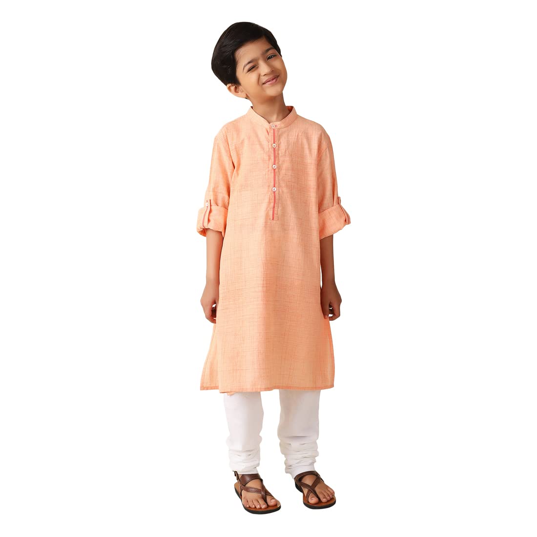 Fabindia BoyS Cotton Woven Regular Kurta (102864603_Peach