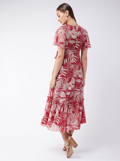 SMOWKLY Womens Floral Printed Georgette Midi Dress || Half Sleeve Fit & Flared Hem || A-Line Knee Length Gown Casual Wear (1683