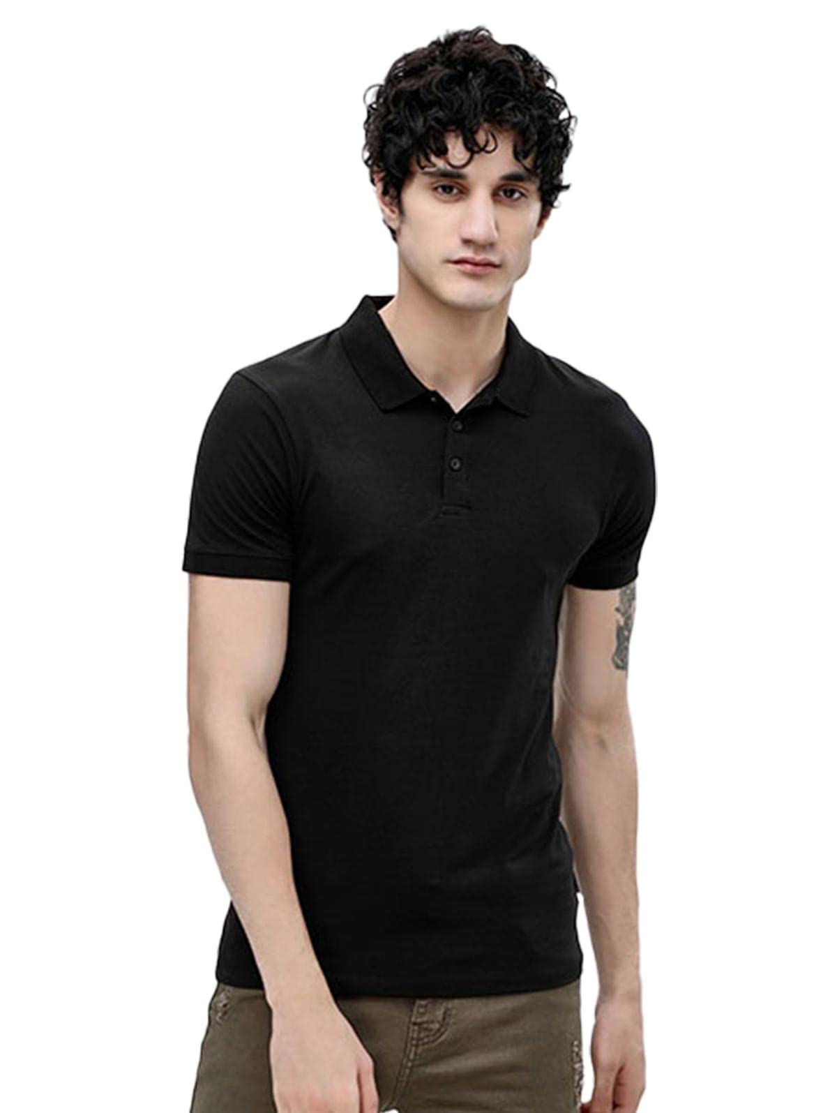 Nobero MenS Boys Black Plain Cotton Round Neck Golf Tees Black Casual Sports Gym Wear Collared Polo T-Shirts For Mens Boys Cott