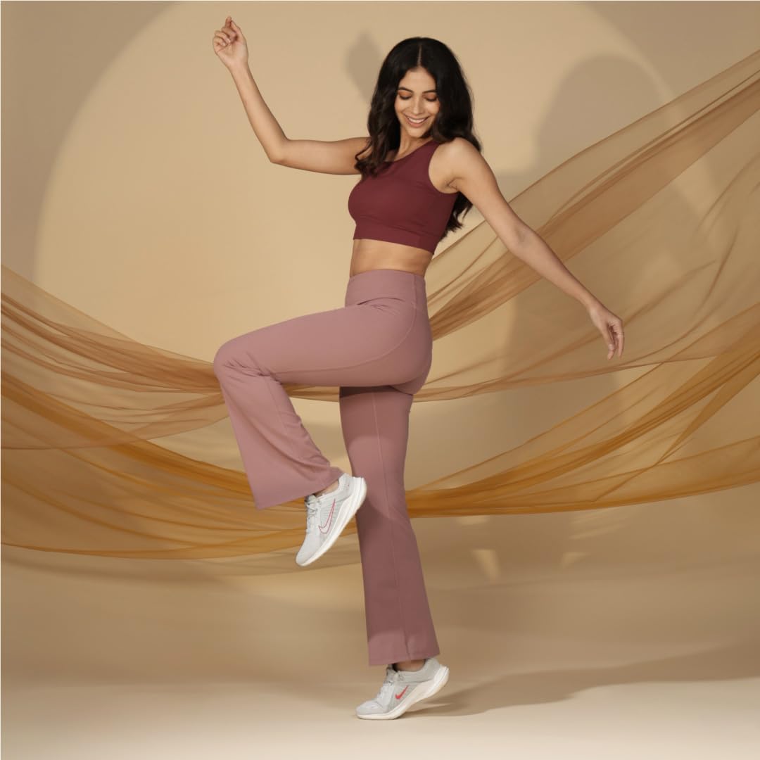 BlissClub Womens The Ultimate High Rise Flare Pants Lite-Tall|Relaxed Fit High Waist|Ankle Length Pants with Back Pocket,Lavend