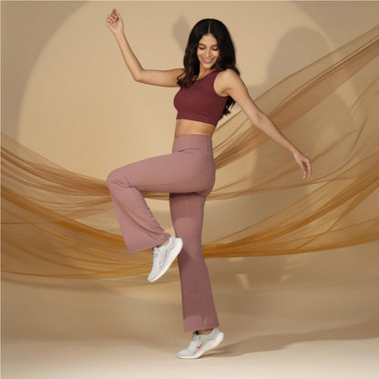 BlissClub Womens The Ultimate High Rise Flare Pants Lite-Tall|Relaxed Fit High Waist|Ankle Length Pants with Back Pocket,Lavend