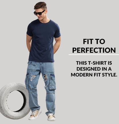 ADRO Men's Solid Regular Fit T-Shirt (RCM3-PLN)