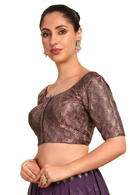 Soch Womens Grey Paisley Woven Design Silk Blend Padded Blouse