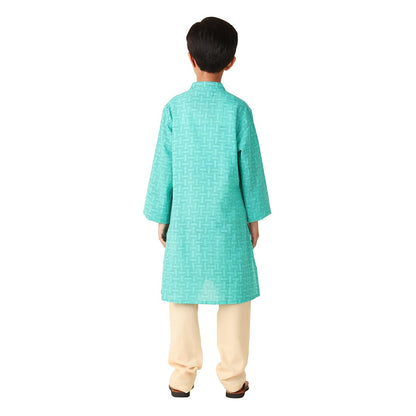 Fabindia BoyS Cotton Printed Regular Kurta (1030887Teal_Teal