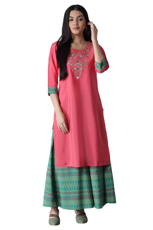 Aurelia Women's Polyester Regular Fit Solid Regular Kurta-Culottes