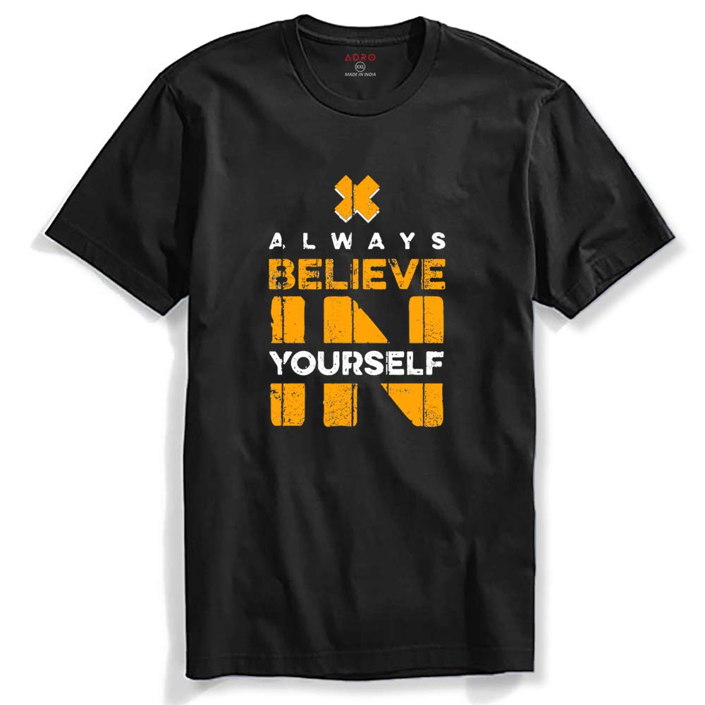 ADRO Mens Believe in Your Self Printed T-Shirt (R22-M-BEL-BL_Black)