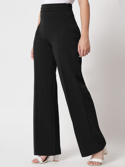 Kotty Womens High Rise Regular Solid Trousers Jade Black