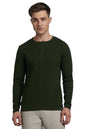 Dennis Lingo Men Solid Cotton Slub Regular Fit Full Sleeves Round Neck T Shirts Olive