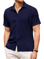 Pinkmint Mens Popcorn Shirt Comfortable Short Sleeve Shirts Casual Textured Shirt (Pack of 1) Navy Blue