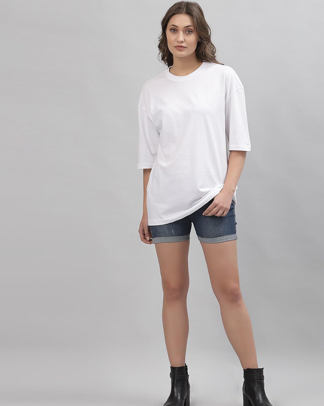 Juneberry Pure Cotton Oversized Loose Baggy Fit Drop Shoulder Half Sleeve Cool Front & Back Graphic Printed Round Neck T-Shirt F