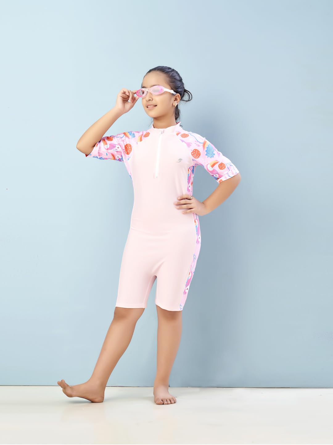 Aarika Girls Sports Wear Pink Colour Floral Print Nylon Swim Suit (4-15 Years)-(SW-SHM-AB-617)