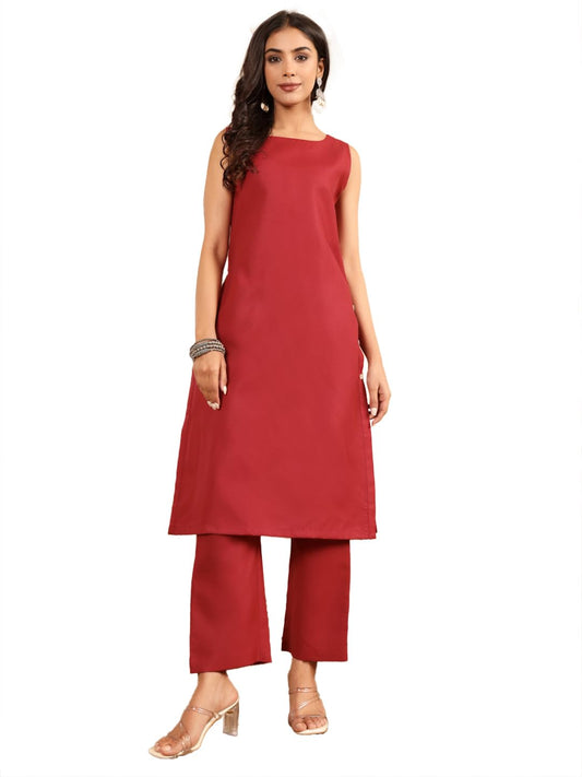 Varanga Women Solid Functional High Slit Kurta with Trouser