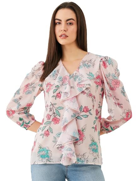 Modeve Women Regular Fit Fawn V Neck Floral Top