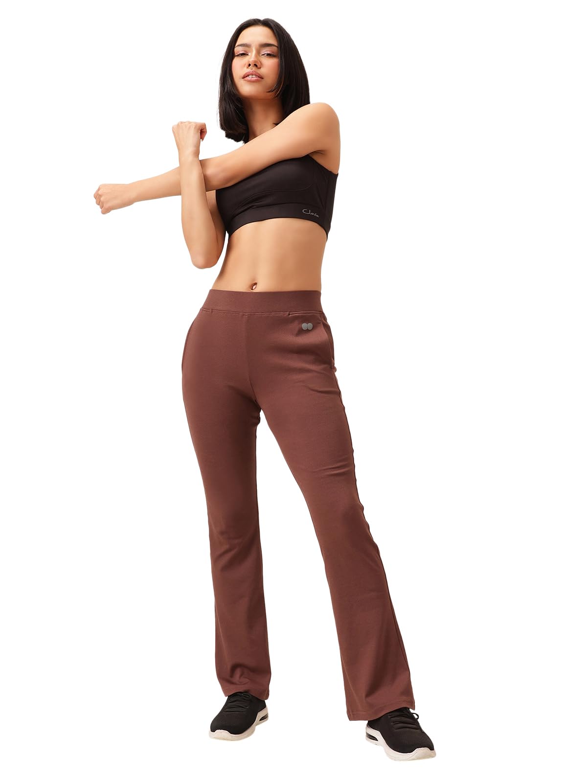 Clovia WomenS Comfort Fit High-Rise Flared Yoga Pants With Side Pockets (Ab0114R06_Brown_S)
