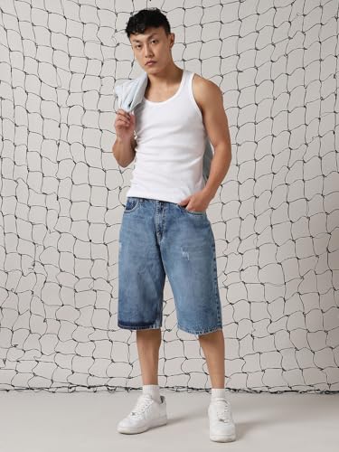 Hubberholme Men Cotton Washed Loose Fit Mid-Rise Shorts Indigo