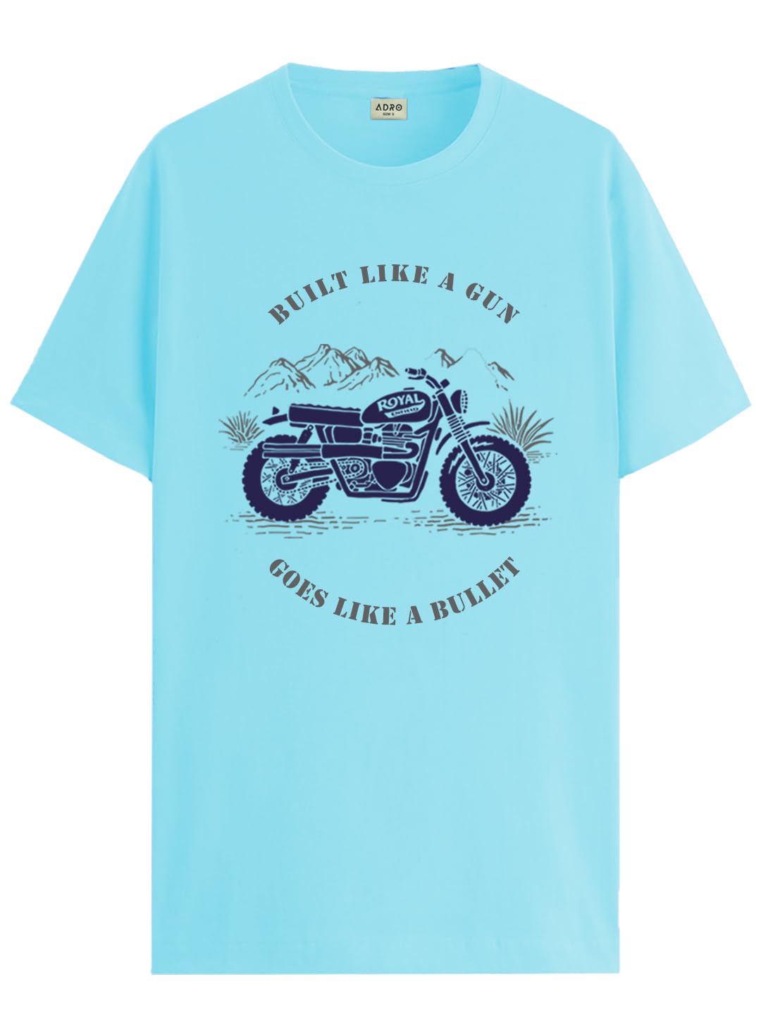 ADRO Men's Royal Bike Design Printed 100% Cotton T-Shirt - Regular Fit, Printed T-Shirts for Men (RN24-RYL-MI_Mint)