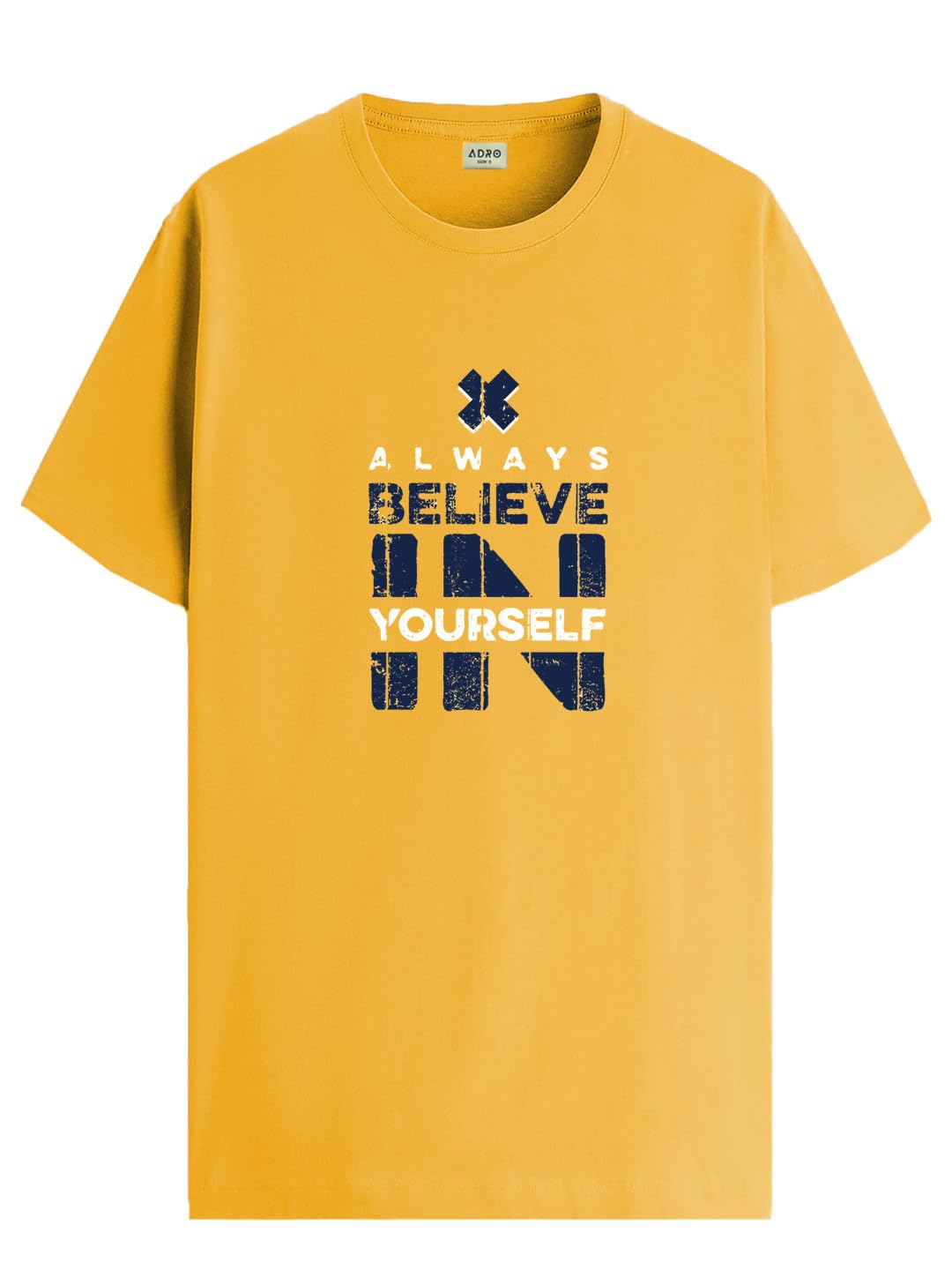 ADRO Believe in Yourself Printed T-Shirts for Men & Women (RNR-S35-BEL-MU_Mustard)