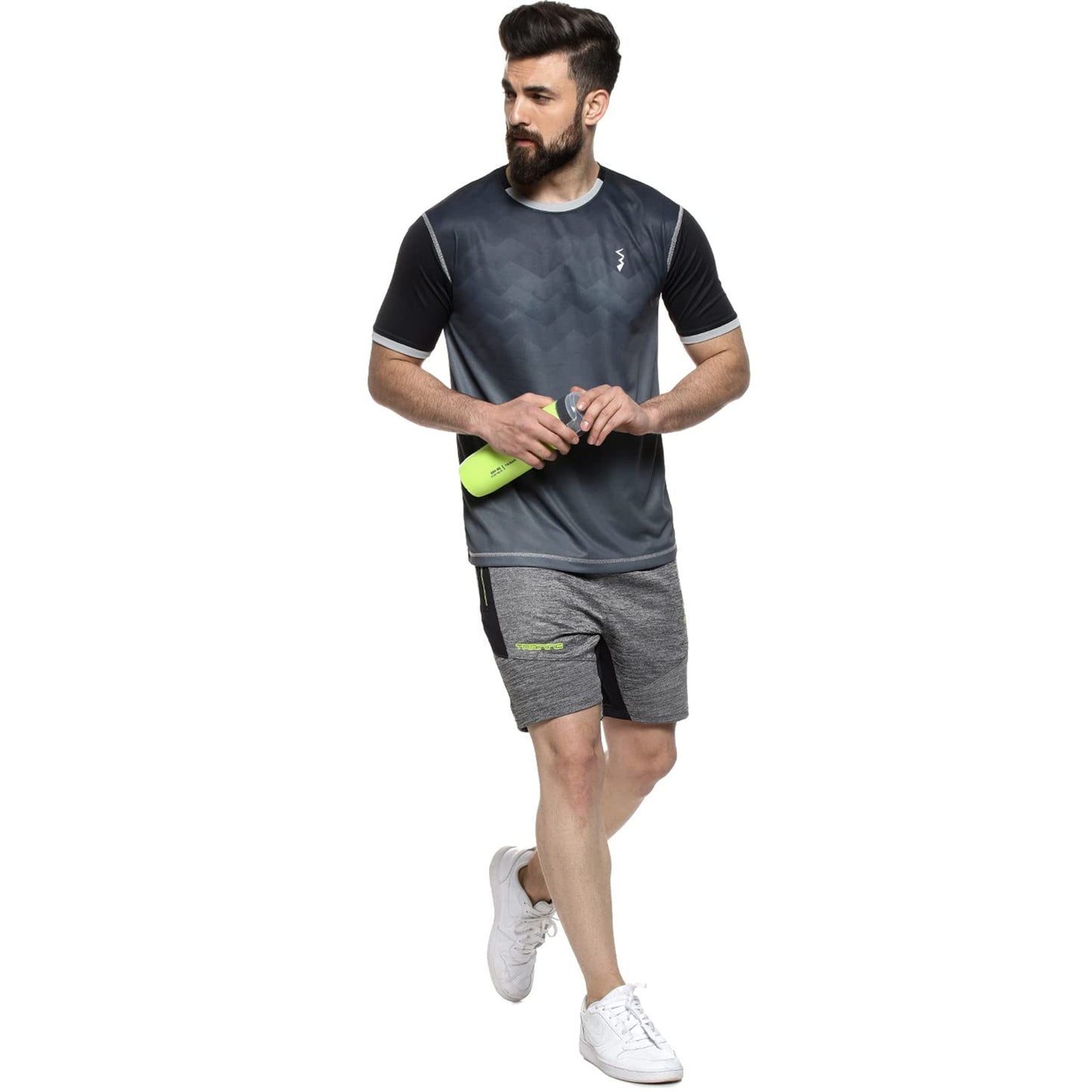 Campus Sutra Mens Black Colorblock Crewneck Half Sleeve Regular Fit T-Shirt for Active Wear |Zip Closure| T-Shirt Crafted with