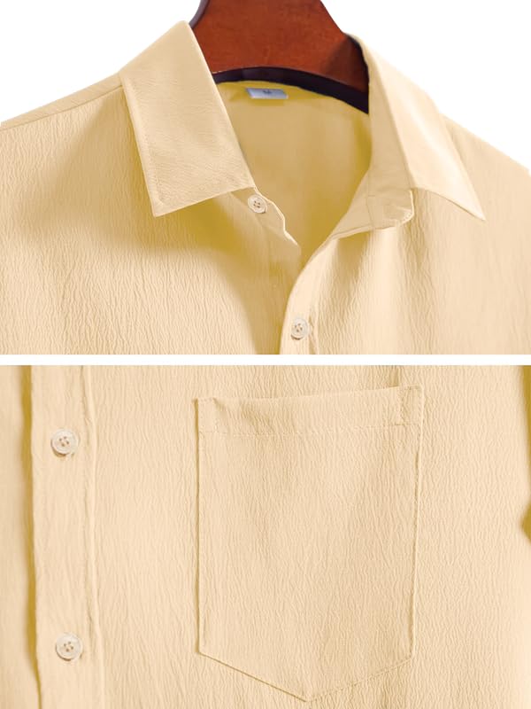 Pinkmint Mens Popcorn Shirt Comfortable Short Sleeve Shirts Casual Textured Shirt (Pack of 1) Beige