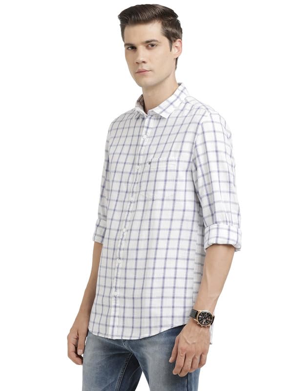 Turtle Men 100% Cotton Slim Fit White Check Casual Shirt