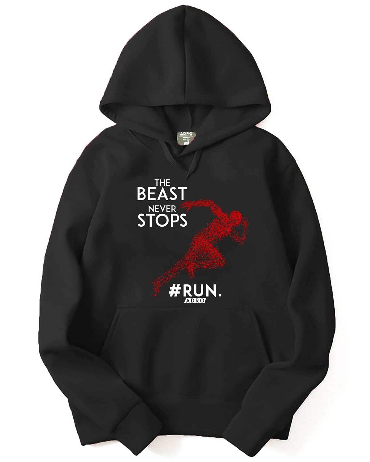 ADRO Men's Cotton Hooded Hoodie (H-B-STO-BL_Black)