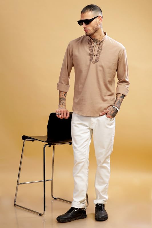 Be Active MenS Neck Embroidery 100% Cotton Short Kurta With Mandarin Collar || Short Kurta For Men Cotton || Stylish Short Kurt